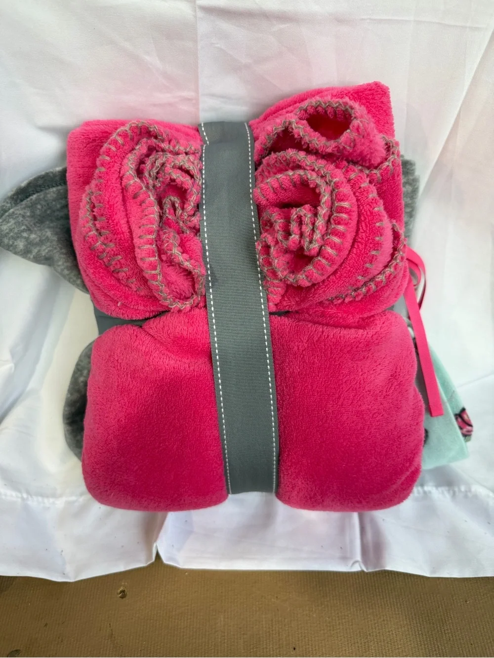 Pj Couture Gray Fleece PJ Set with Pink Trim and Aqua Lining